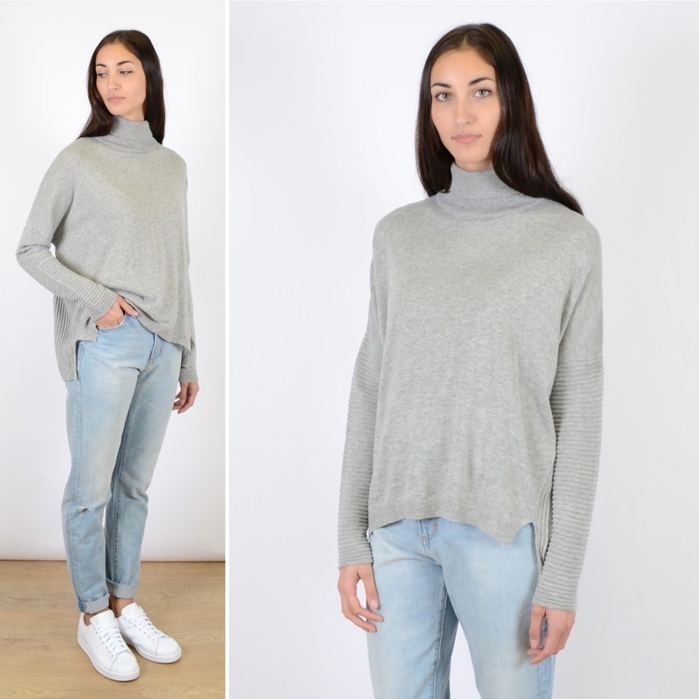 Just Female Grey Mélange Rib Knit Turtleneck Roll Neck Sweater XS Wool Mohair